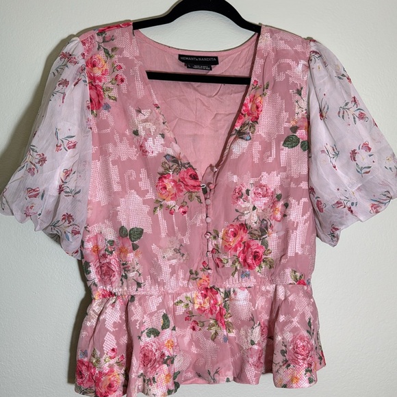 Anthropologie L Hemant & Nandita rose garden pink blouse - Picture 6 of 14